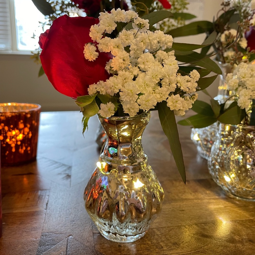 12 - New, small, 4” Silver Mercury Glass Bud Vases